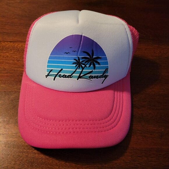 Head Kandy Pink and White Snapback Mesh Back Trucker Hat - Picture 1 of 6